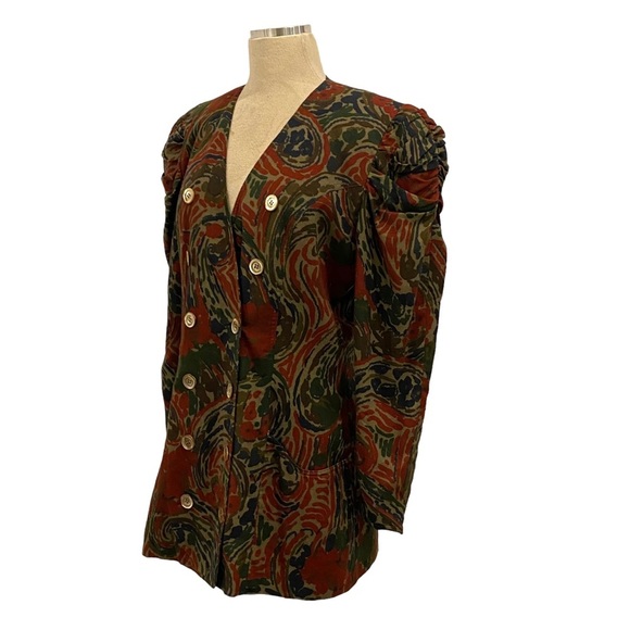 Vintage Long Line Blazer Puff Sleeve Floral By Gina Danova Size 10 - Picture 8 of 14